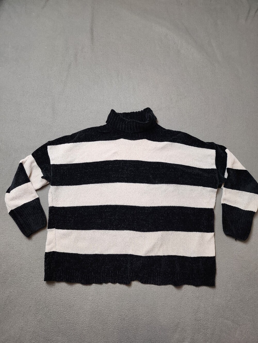 Oak + Fort Black White Striped Turtleneck Sweater Chenille